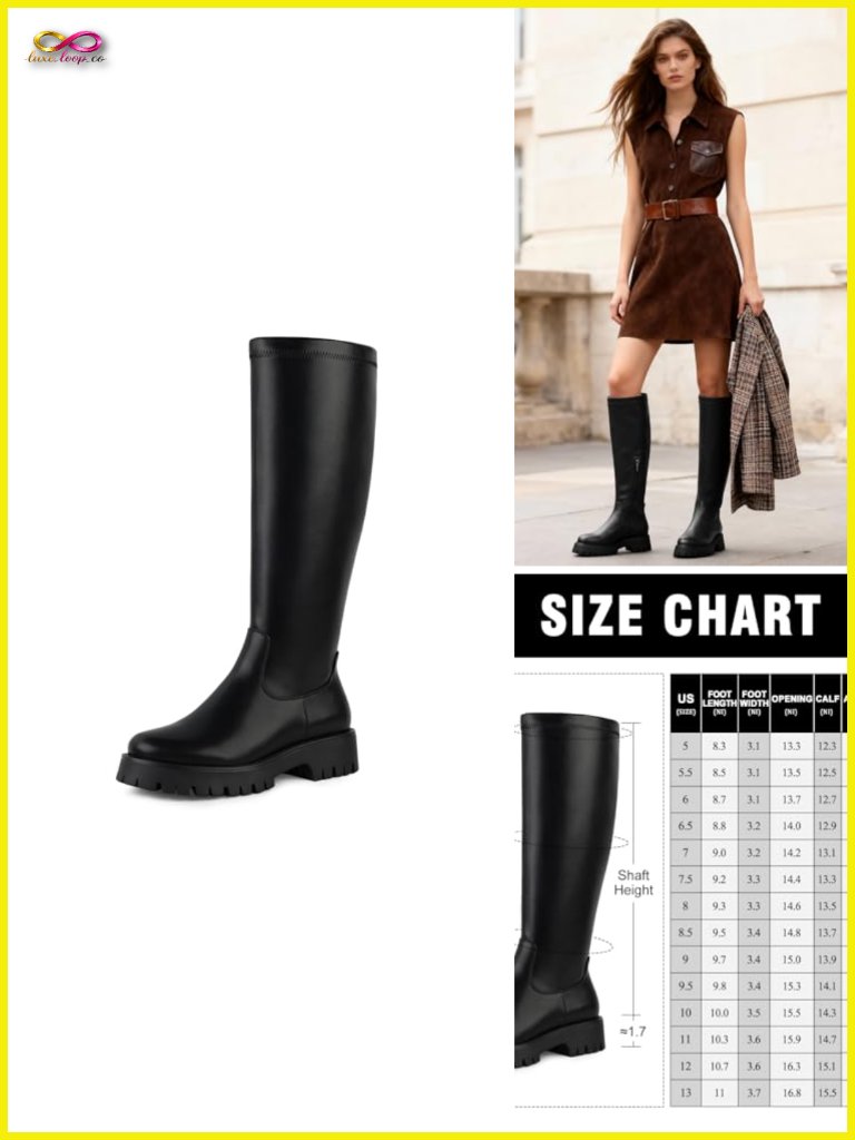 Knee High Chunky Platform Boots With Side Zipper Faux Leather